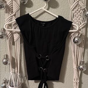 Black Cap Sleeve Tie Front Bodysuit